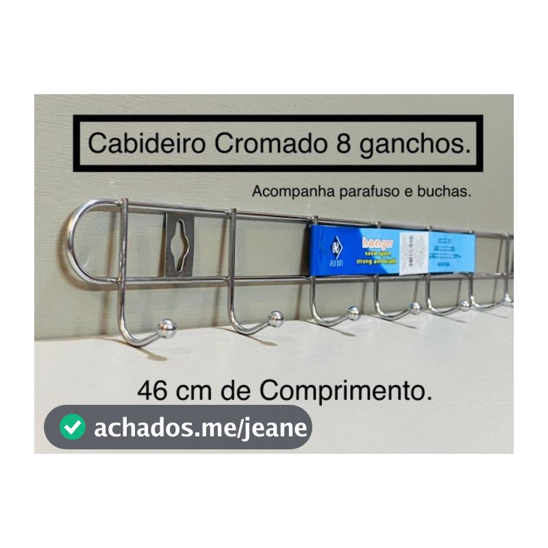 Cabideiro 8 ganchos cromados reforçado grande com 46 cm ideal para paredes ou portas.