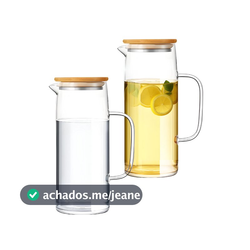 Jarra De Borossilicato Com Tampa De Bambu Vidro Agua Suco 1L