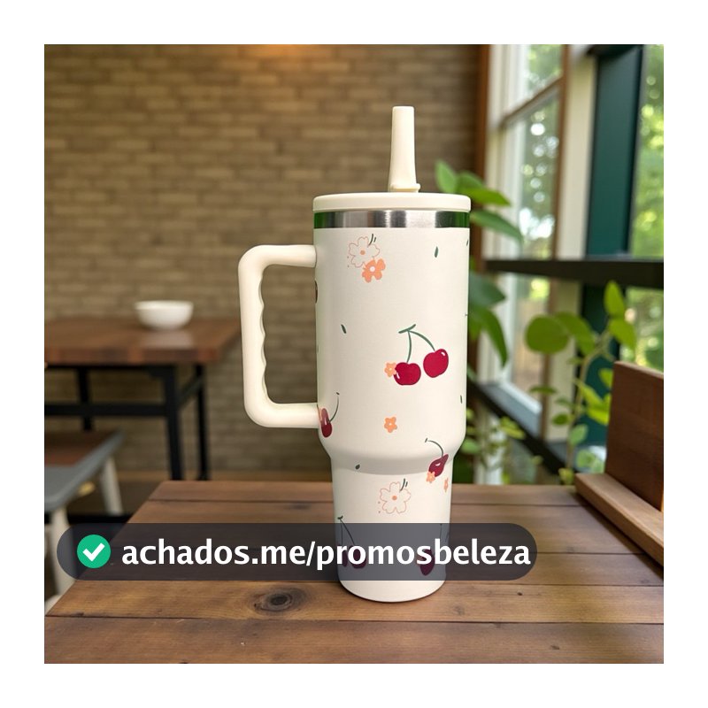 Garrafa copo térmica 1200ml blogueirinho floridas com tampa acrílica E proteção de silicone