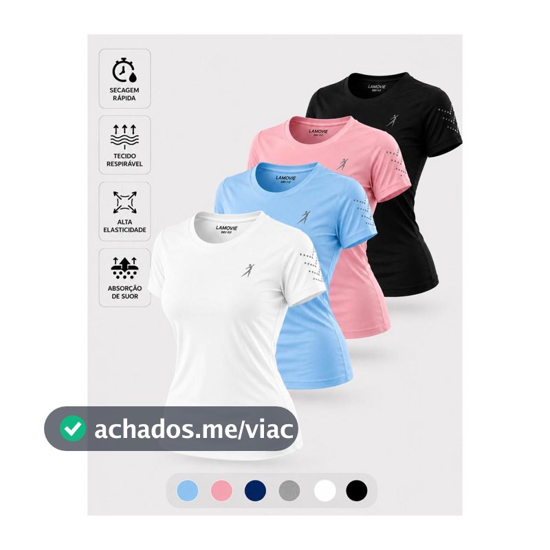 Kit 4 Camisetas Dry Fit Slim Fit Feminina Baby Look Fitness Academia Treino Verão 2026 Lamovie
