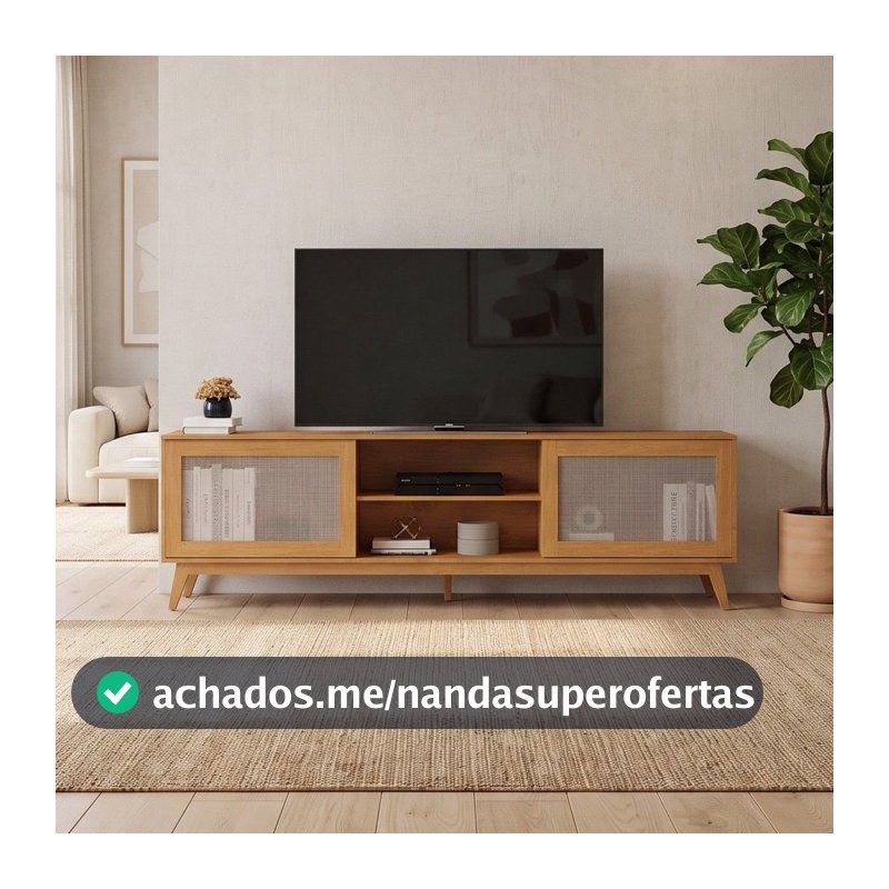 Rack para TV até 75 Polegadas MDF 218cm Pés em Madeira Maciça Denver Yescasa Marrom Nature