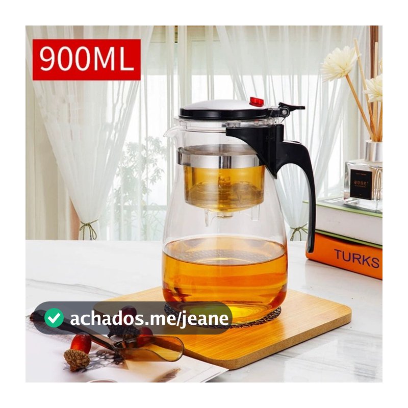 Chaleira Bule Jarra de Vidro 900ML Com Tampa de Chá Toque Para Chá Com Infusor Reutilizável