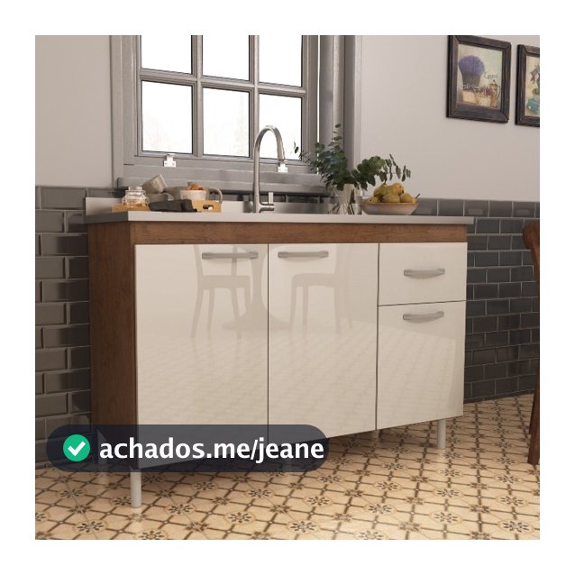 Balcão de Cozinha INDEKES Pia de 120cm Sem Tampo Suiça POP SHARK MOVEIS 3 Portas 1 Gaveta