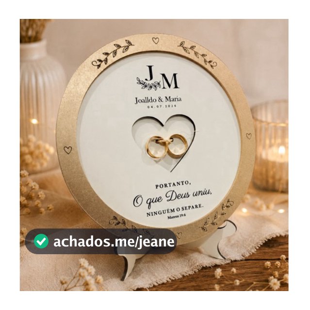Porta Alianças Personalizado Para Casamento Com Nomes E Data Matheus 19:6 Entrada Dos Noivos MDF Branco
