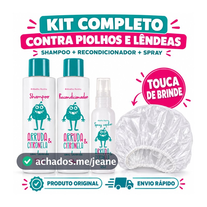 Kit Piolho e Lêndeas Shampoo Condicionador Spray Touca de BRINDE