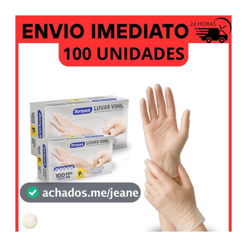Luva Vinil Transparente Descartável Sem Pó 100 Unidades Resistente Ambidestro Industrial e Domestico
