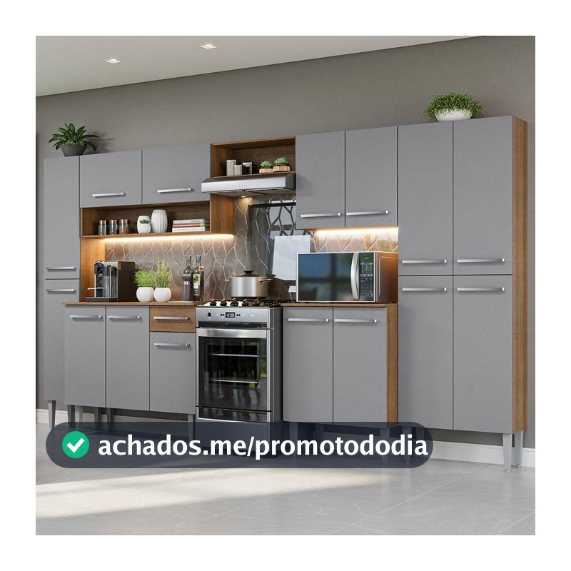 Armário de Cozinha Completa 325cm Cinza/Rustic Emilly Madesa 02