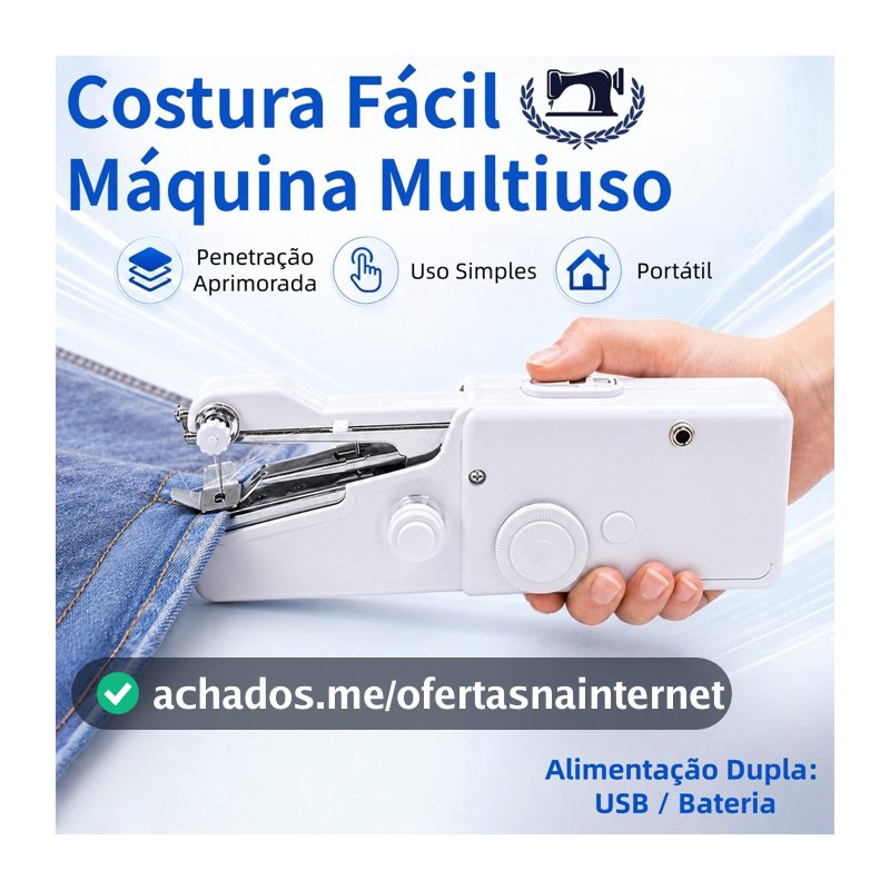 Máquina de Costura Portátil Mini a Bateria – Ferramenta Manual para Couro, Lã e Jeans