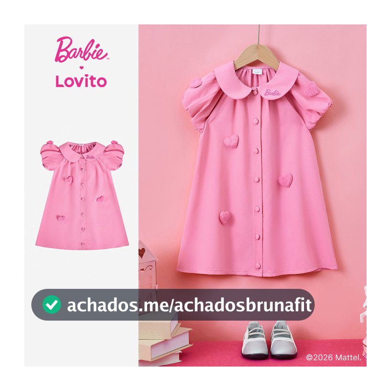 Barbie™ X Lovito Kids Vestido Casual Rosa Primavera/verão com Bordado de Coração para Menina DRBL2PAD004