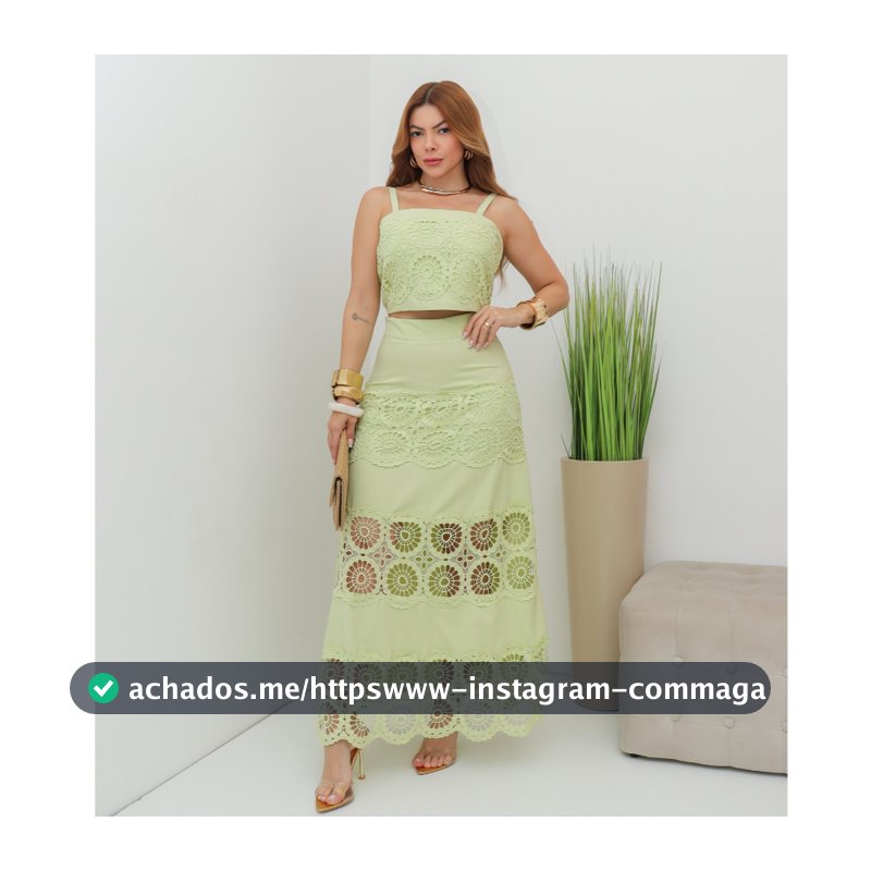 Conjunto Feminino Cropped de Alça com Renda Guipir e Saia Longa Elegante Verão SD4209