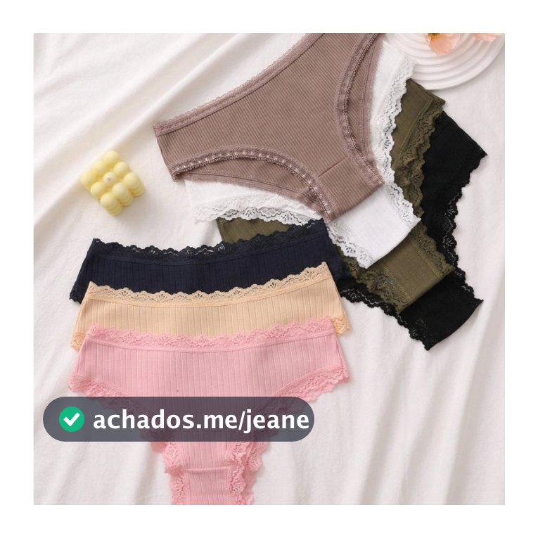 Kit Calcinhas Algodão Canelada  Renda Confortável Tanga para o Dia a Dia Moda Íntima Feminina