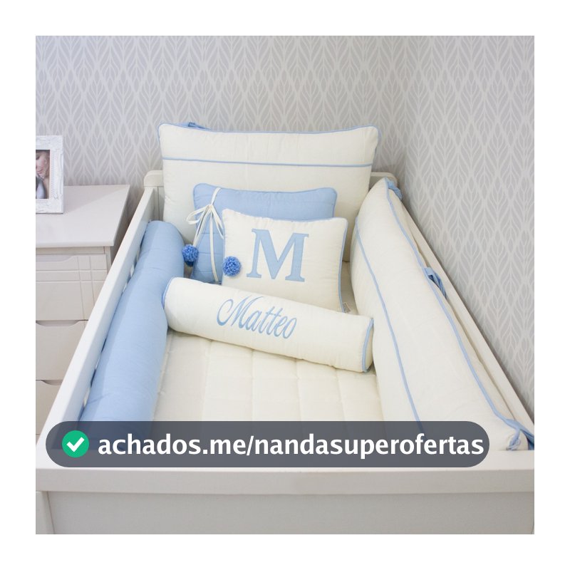 Kit Berço Pompom Personalizado com Nome 10 Peças Enxoval Bebê Menina ou Menino