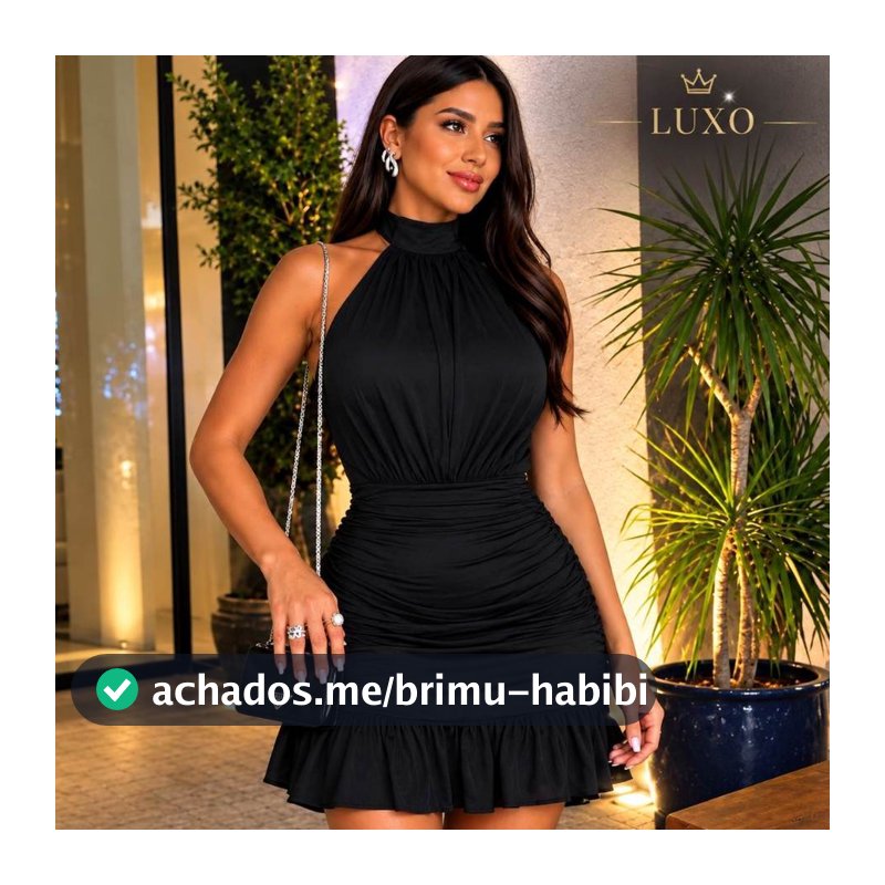 Vestido Kelly Feminino Suplex Curto Frente Única Gola Alta Amarração No Pescoço Drapeado Babado Tendência