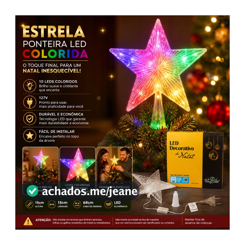 Estrela Topo Arvore Natal Colorida LED Decorativa Luzes Festas Natalinas