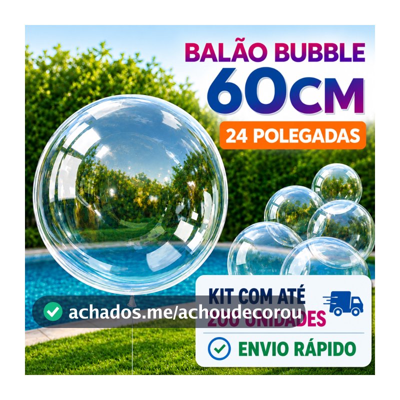Kits 50/100/150/200 Unidades Balão Bubble Bobo 24 Polegadas 60 Cm Transparente Festas