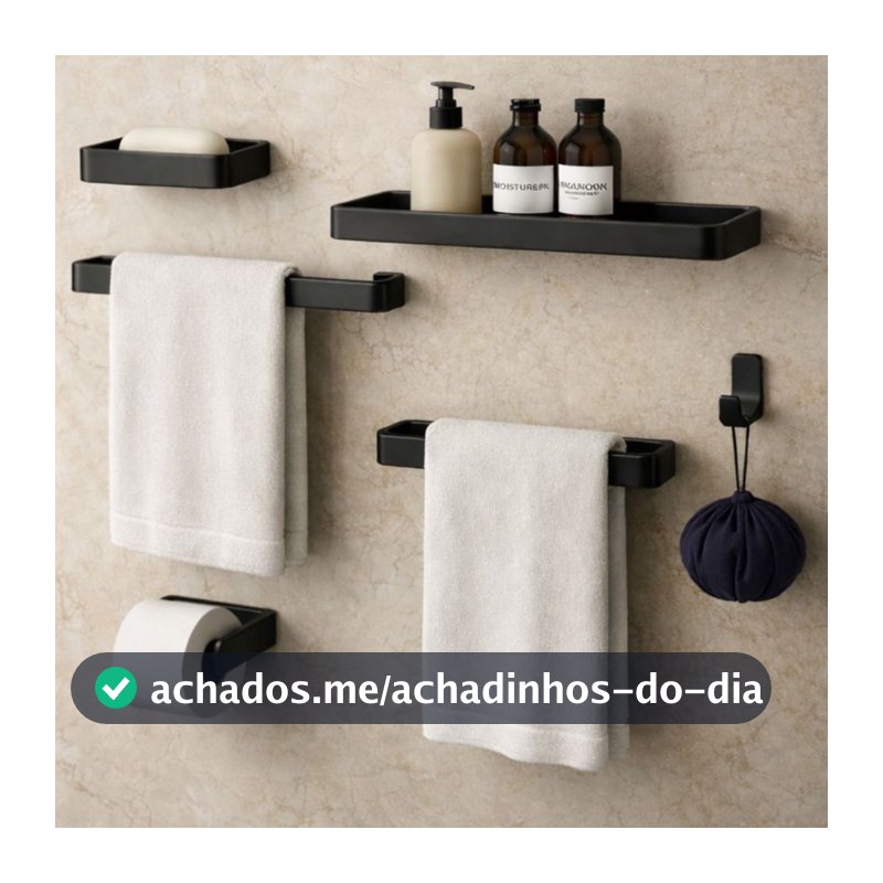 Kit Acessórios Para Banheiro Lavabo 6 Peças Toalheiro Inox Premium Suporte Parede Luxo Preto Cromado