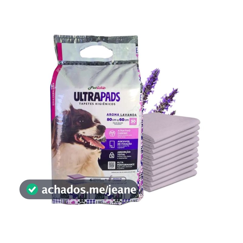 Tapete Higiênico Para Cães e Gatos Ultra Pad 30unidades 80x60cm Aroma Lavanda Alta Absorção