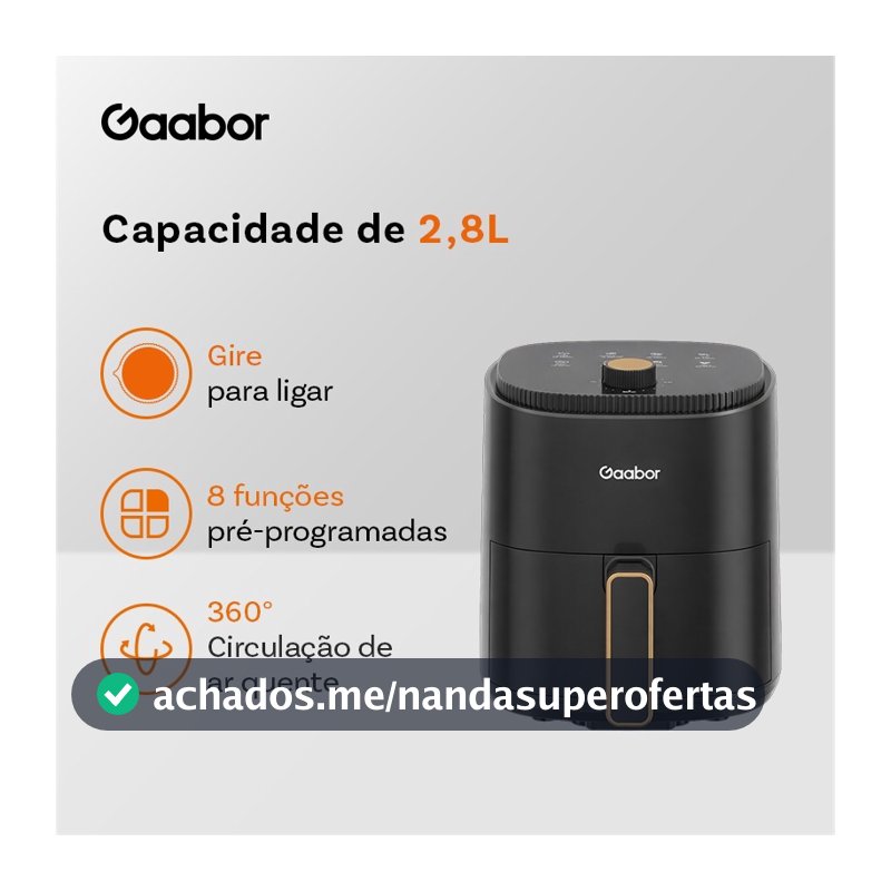 Gaabor Air Fryer 2.8L Circulacao Ar 360° Cozimento Uniforme Timer Antiaderente AF-35M02A