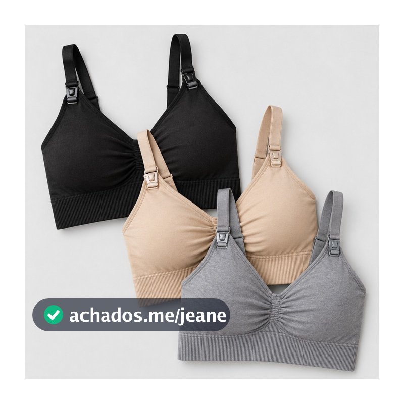 Kit 3 Sutiãs de Amamentação Com Bojo Removível Alça Regulável Cores Neutras Ultra Confortável