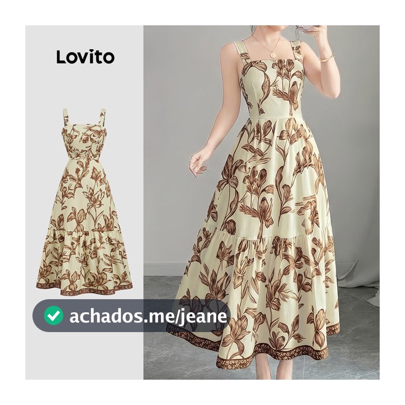 Lovito Floral Elegante Padrão de Vestido Zíper Flores Vestido de Primavera/verão para mulheres LBL34038