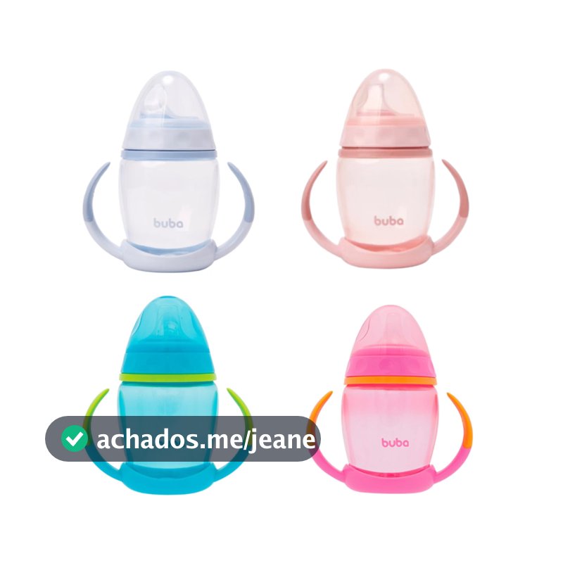 Copo de Treinamento Bebê com Alça Removível 250 ml Azul/Rosa Bico Silicone Buba