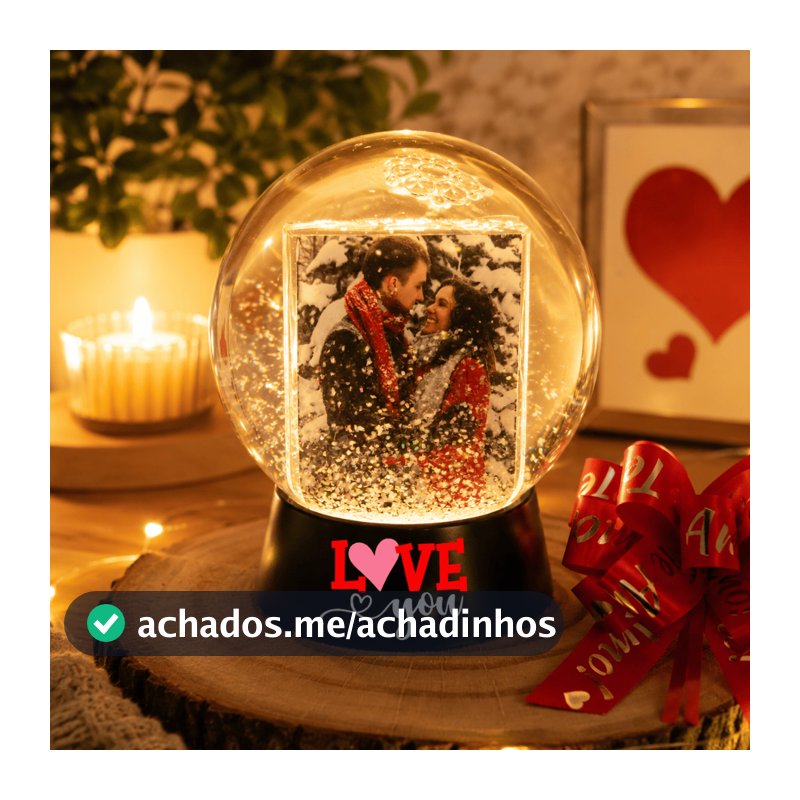 Globo de Neve LED Personalizado - Presente, Aniversário, Natal, Decoração, Luminária, Foto, Casal