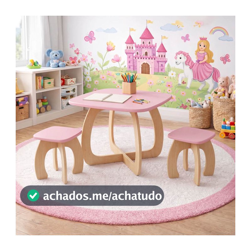 Kit Mesa Infantil + Bancos em MDF Mesa Educativa para Criança, Brincar, Desenhar e Estudar