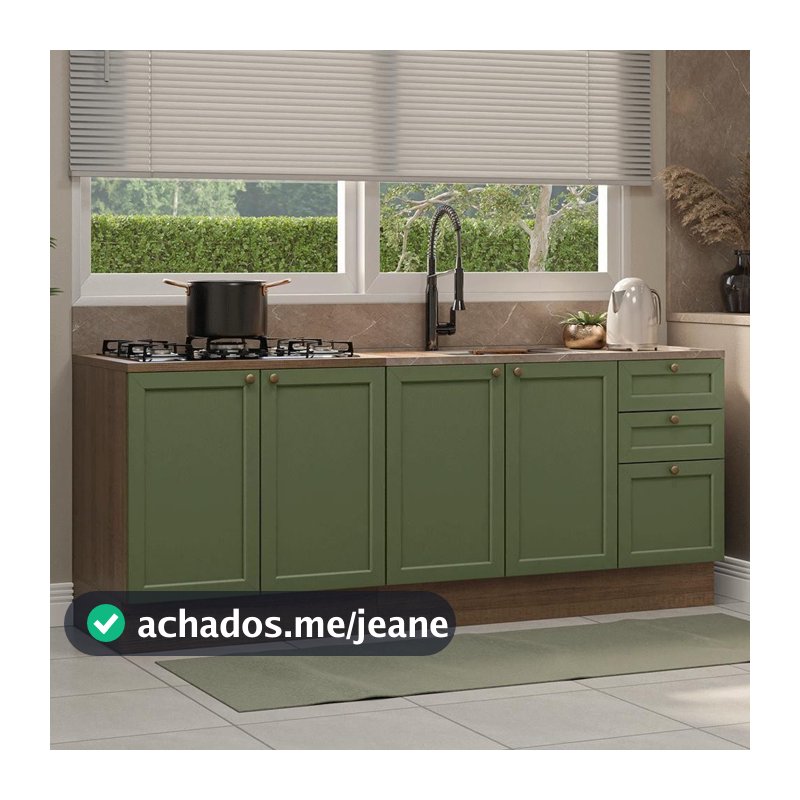 Kit Com 2 Balcões De Cozinha 3 Gavetas 4 Portas (sem Tampo E Pia) Rustic/verde Vik Madesa 01 Rustic/verde