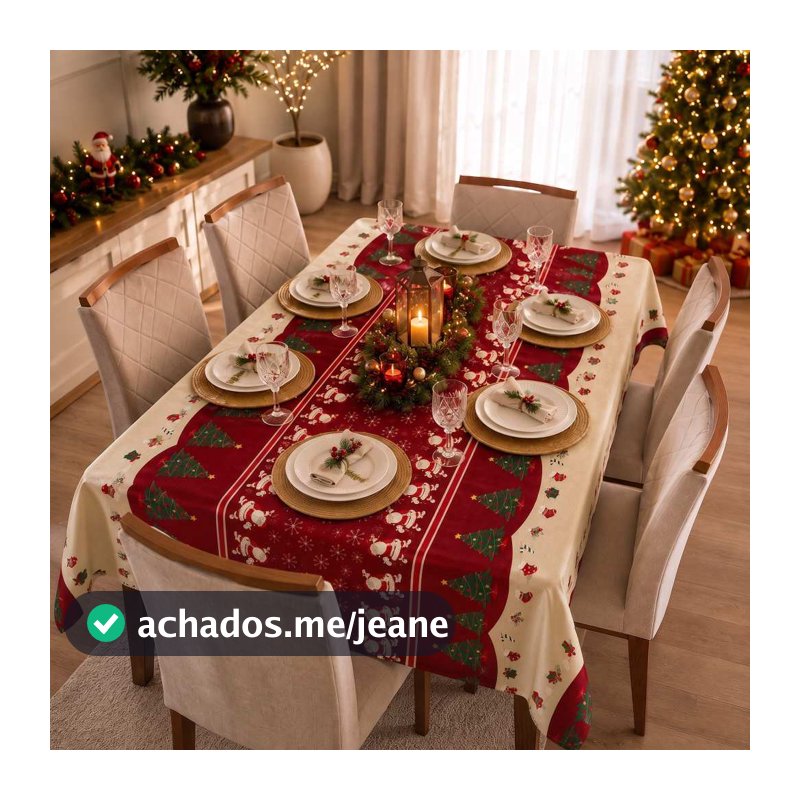 Toalha de Mesa Natal 2,00x1,40 Decoração Para Mesa 6 Cadeiras Oxford Com Bainha