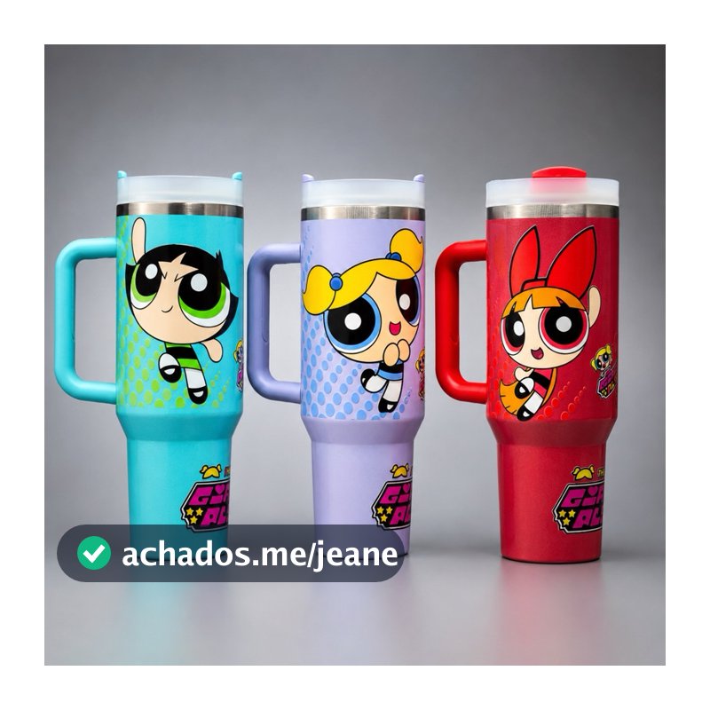 Garrafa Térmica Infantil 1200ml Meninas Super Poderosas Personalizado Com Nome |Alça| Canudo | inox |