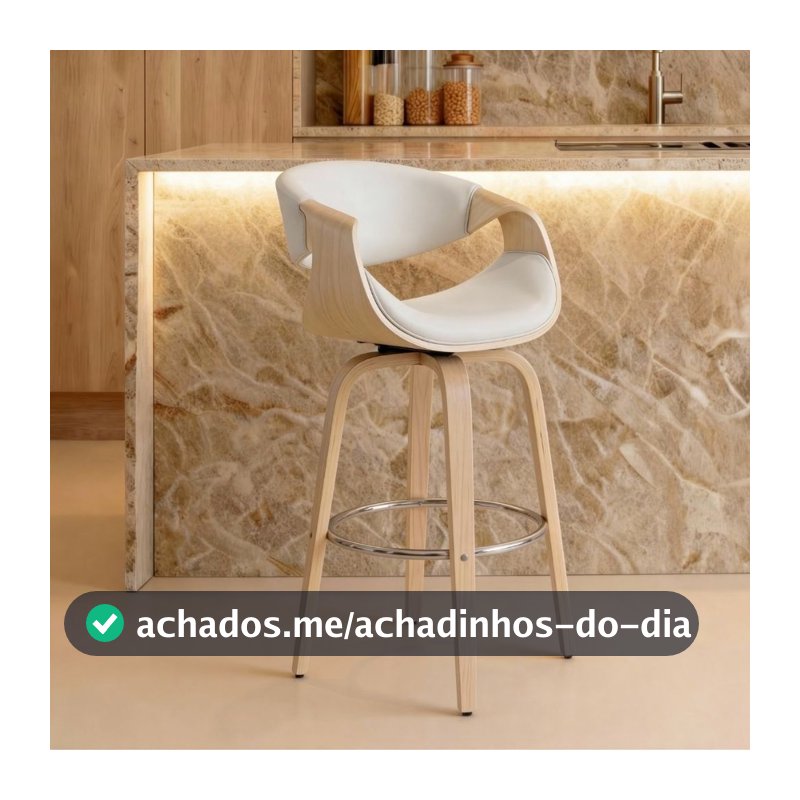 Banqueta Nicole Munique Giratória Couro e Base de Madeira HomeNow