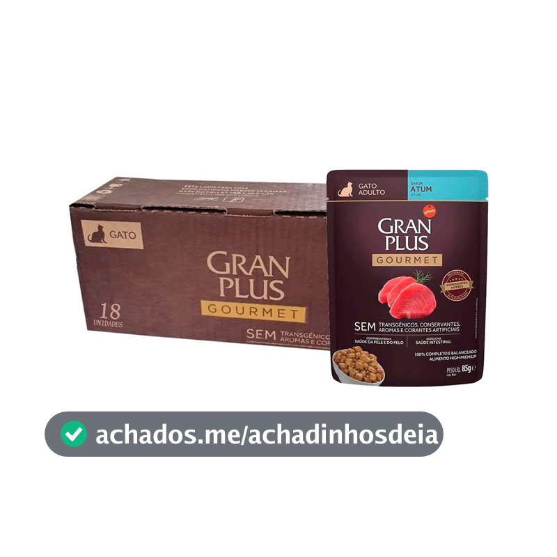 Caixa 18un Ração Úmida Granplus Sache Gato Adulto Atum 85g