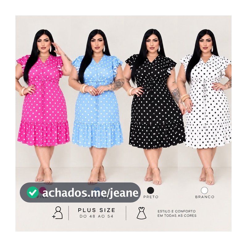 VESTIDO PLUS SIZE 48 ao 54 POÁ CINTURA AJUSTAVEL