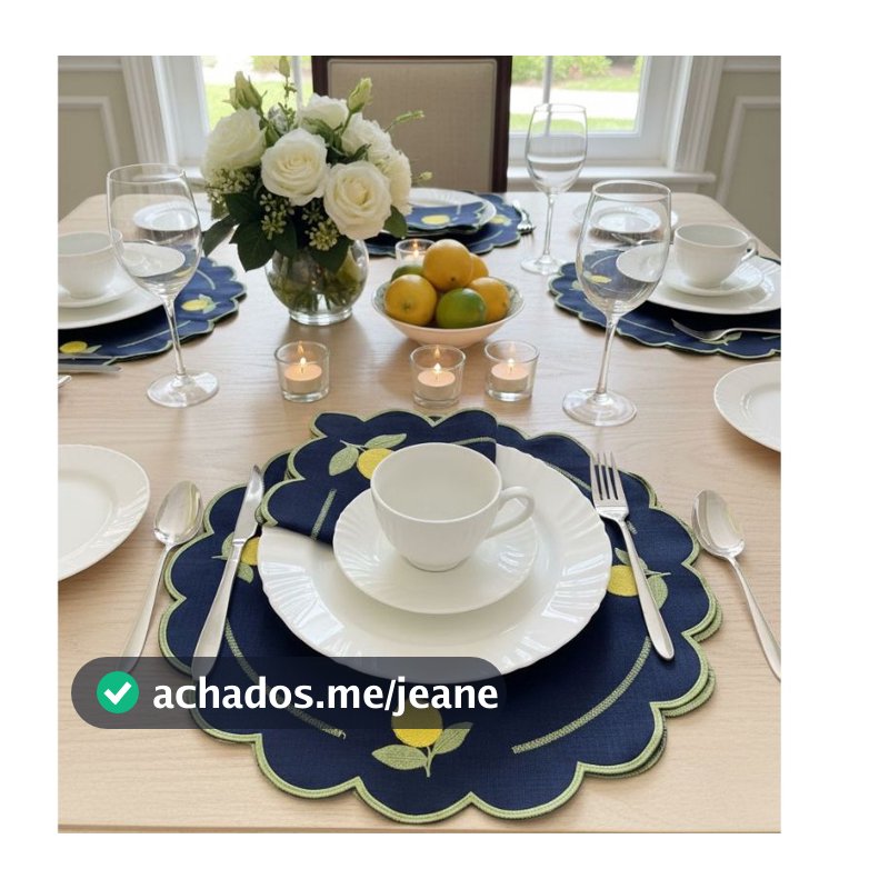 Kit Jogo Americano Bordado para Mesa de 6 Lugares 12 peças, Sendo 6 Americanos e 6 Guardanapos