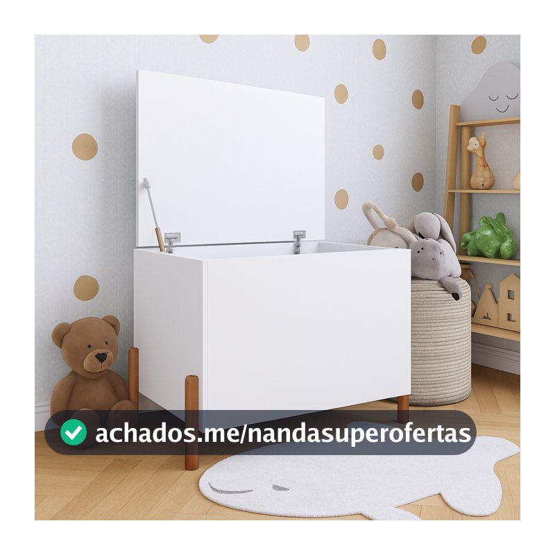 Baú Kids Caixa De Brinquedos Organizadora Branca Com Pés em Madeira Maciça
