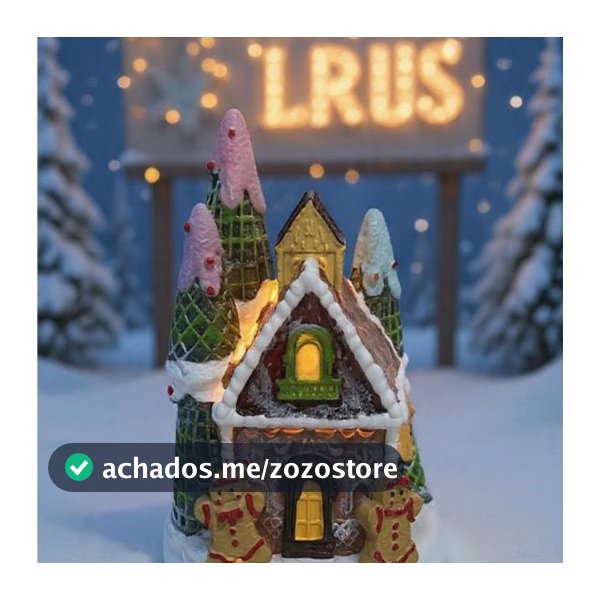 Enfeite Natal Natalino LED Casinhas Vila Natalina Resina 8cm x 8cm x 9cm Decoração Enfeite Cenário Premium