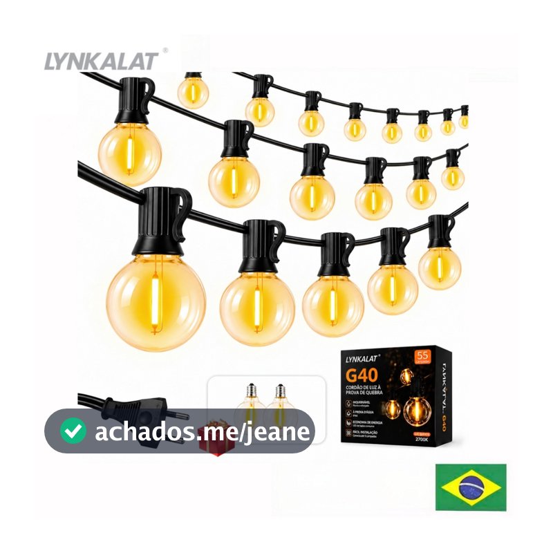LYNKALAT G40 Connectable LED String Lights, Unbreakable, 30M, 55 LED Lamps, Ideal for decorating patios and parties