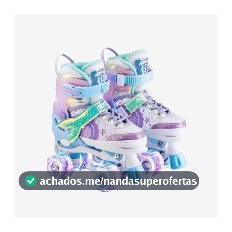 Patins roller 4 Rodas ARCO ÍRIS Com Luz De LED E Glitter Modelo Premium