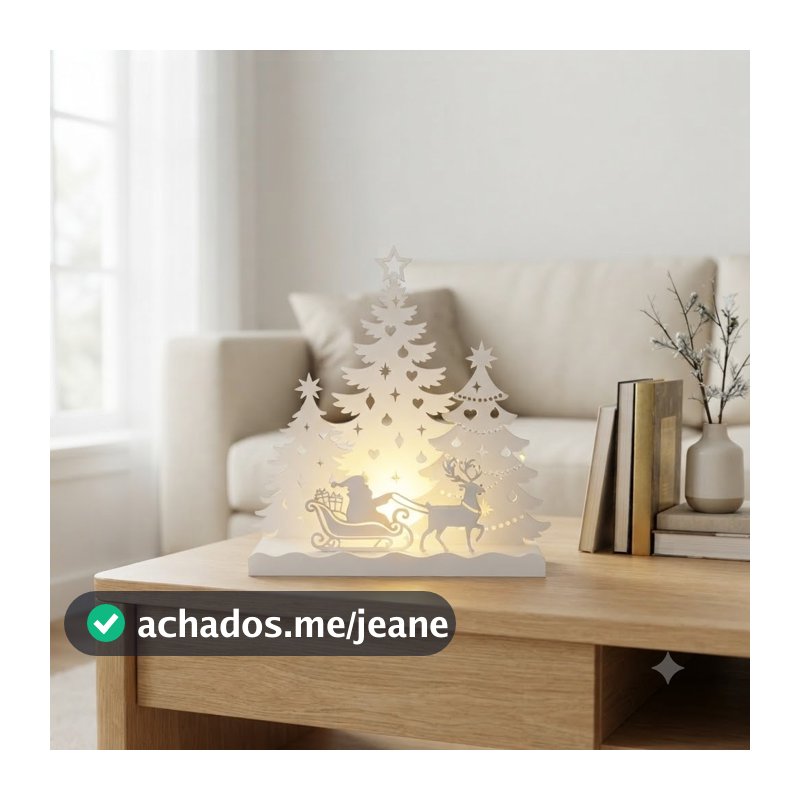 Enfeite De Natal Luminoso Árvore Com Papai Noel E Rena 21,5cm Em 3D (Acompanha Vela LED)