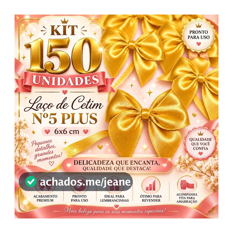 Kit 150 Laços de Cetim 5x5cm com Fita para Lembrancinhas, Caixas e Natal, Artesanato