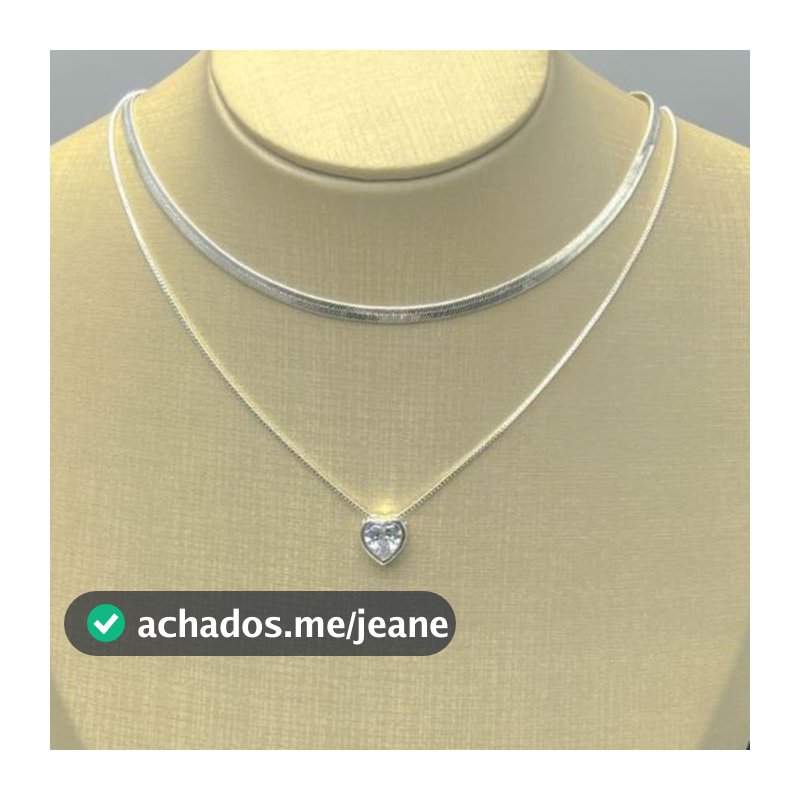 KIT 2 Choker prata 925 Colar Laminado + Colar Com coração Ponto De Luz banhado a  ouro 18K
