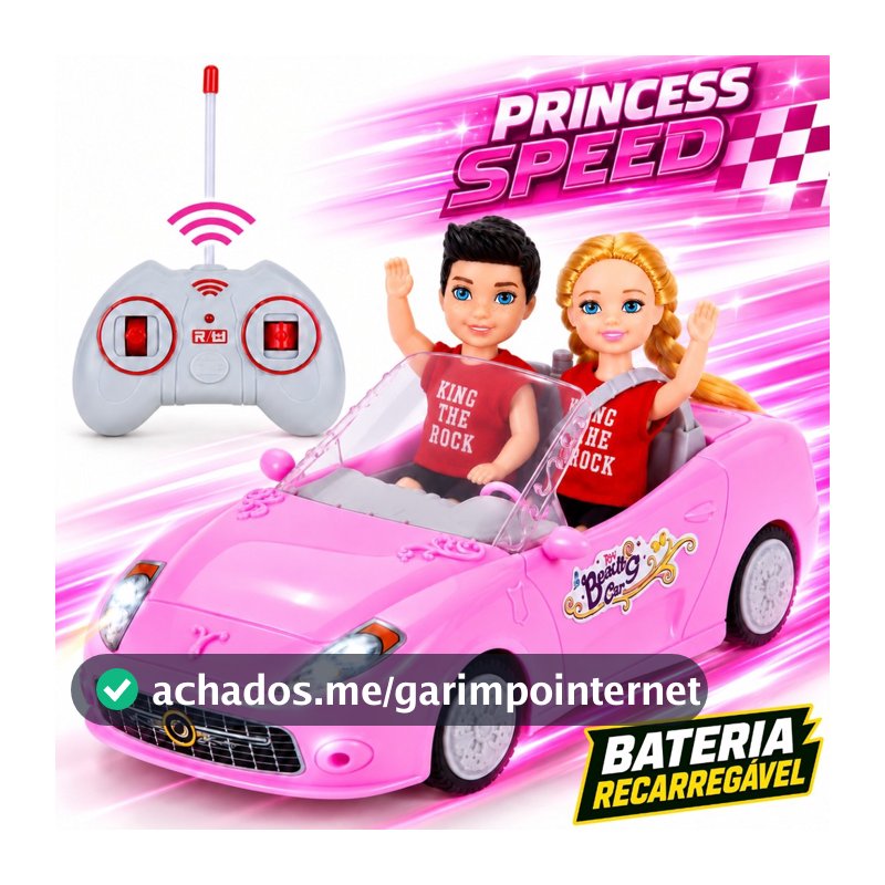 Carrinho Controle Remoto Recarregável Rosa Com Boneca