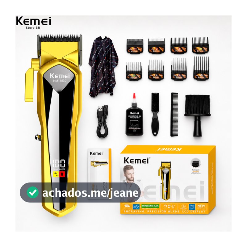 Kemei 8539 Máquina De Cortar Cabelo Masculino Profissional Sem Fio Recarregável Aparador Display LED