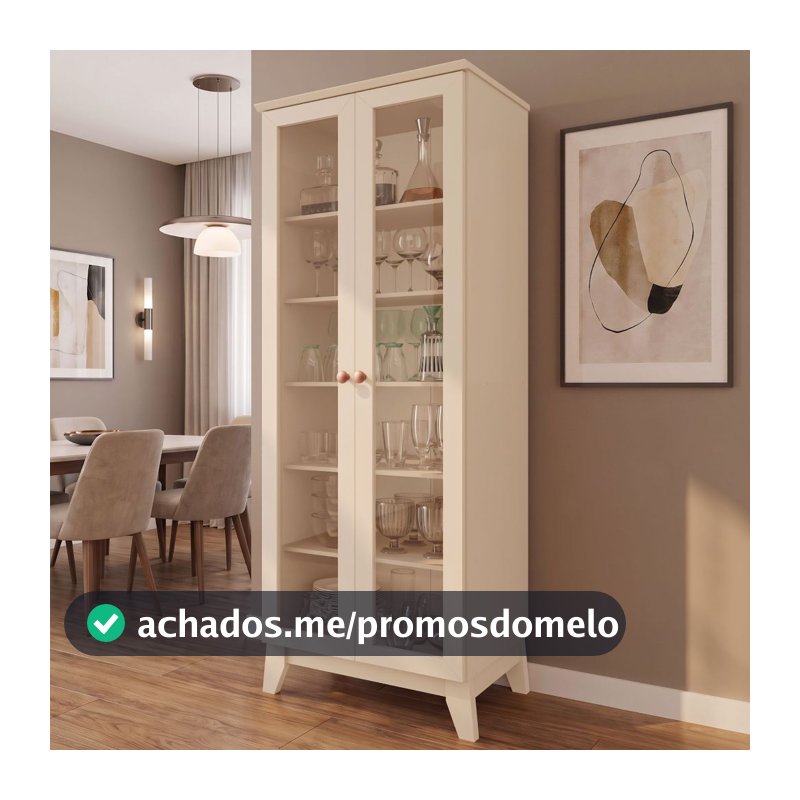 Cristaleira Braga 100% em MDF com 2 portas e kit pés