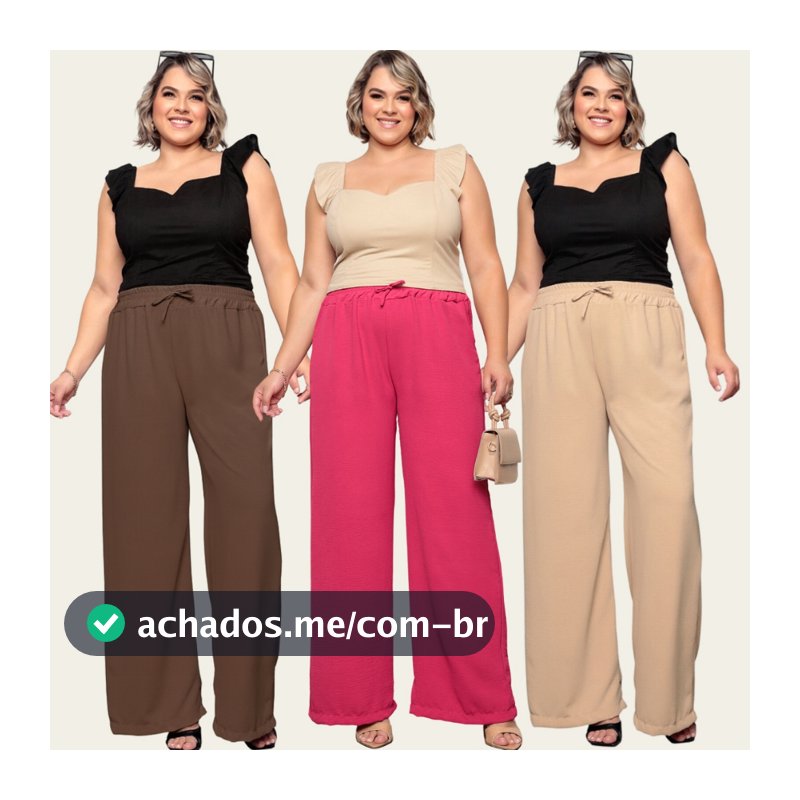 Calça Pantalona Plus Size de Amarrar Duna Com Bolso Premium