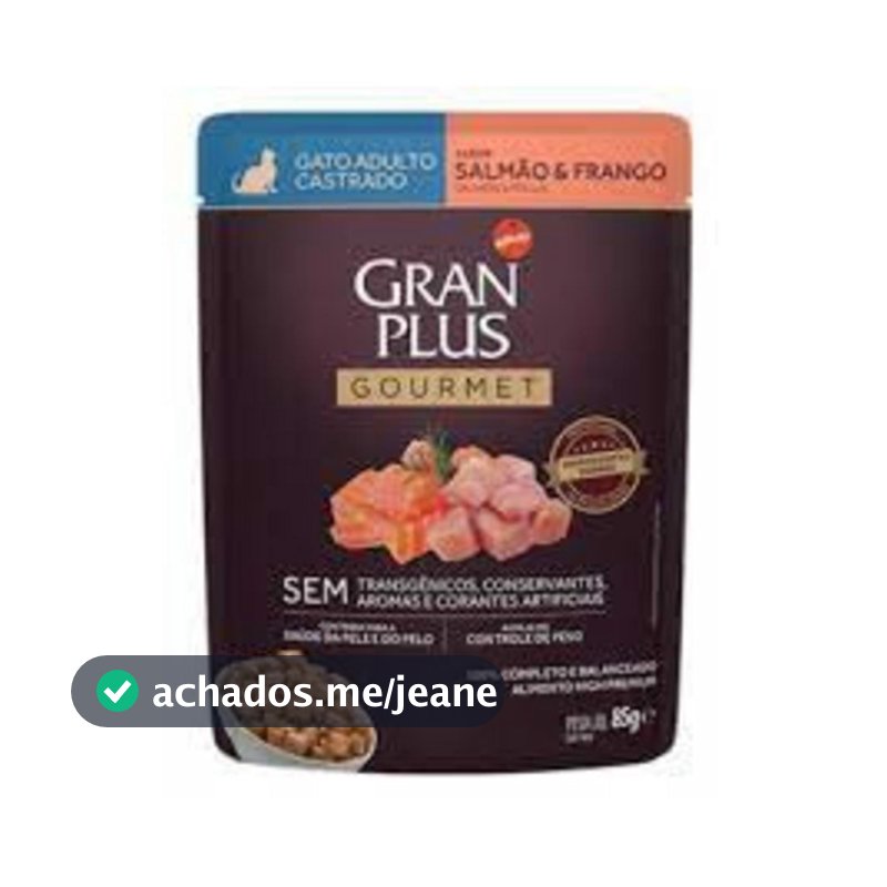 Ração Úmida GranPlus Gourmet Sachê para Gatos Castrados Sabor Salmão e Frango 85g