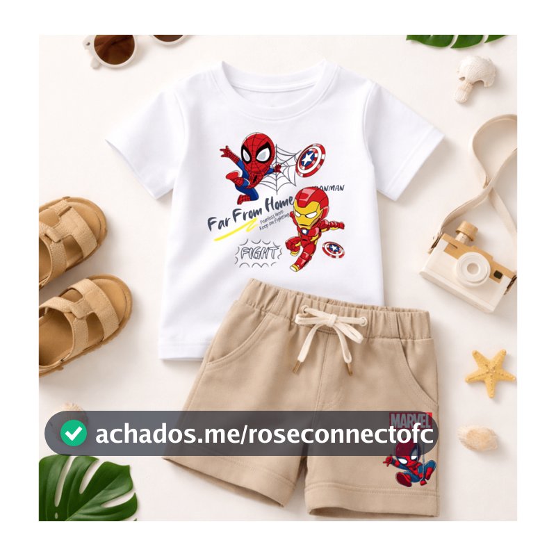 Conjunto Infantil Para meninos -  Conjunto de Alta Qualidade com Estampa de Herois -  Camiseta Algodão e Short Moletinho