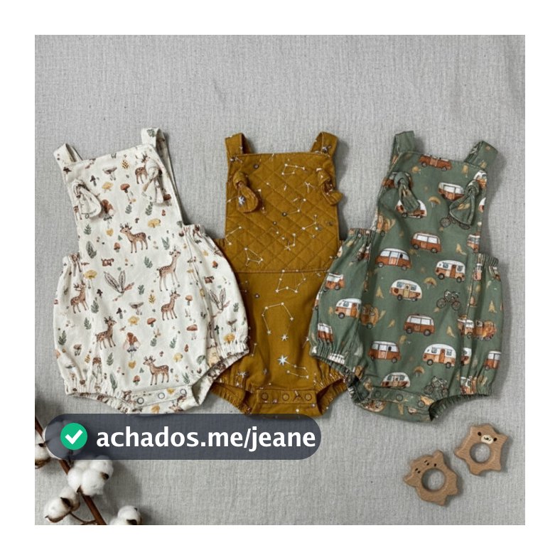 Kit 3 Rompers (Banho de Sol) – Tricoline 100% Algodão | RN ao G | Sortido Menina, Menino e Unissex