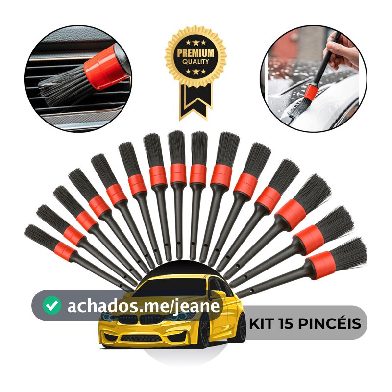 Kit 5/10/15 Peças Pincel de Limpeza Detalhamento Lavagem Automotiva Interno Externo Roda Couro Motor