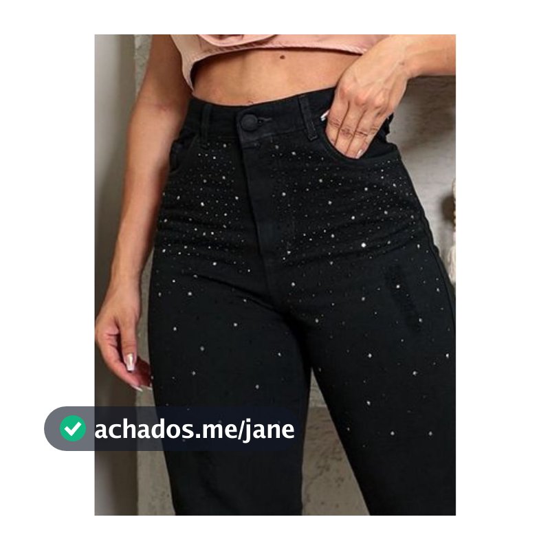 Calça preta com brilhos wide leg feminina